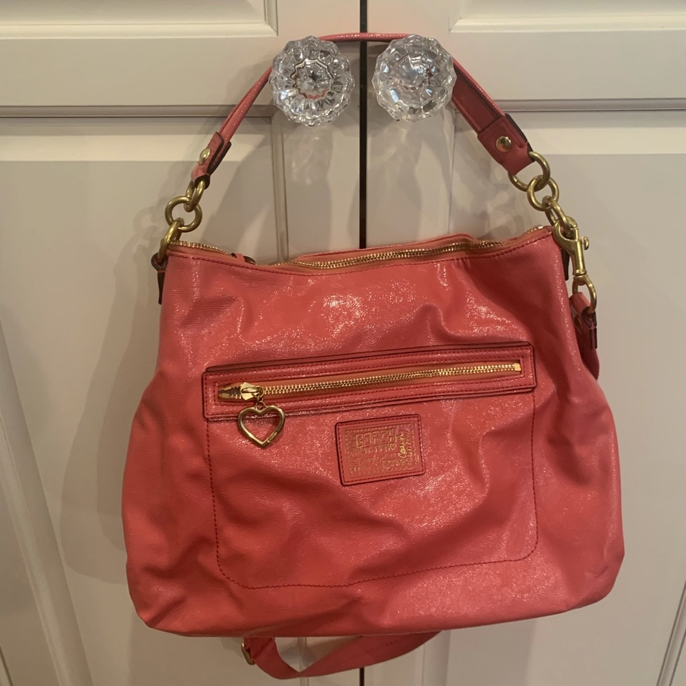 Coach coral paten leather crossbody